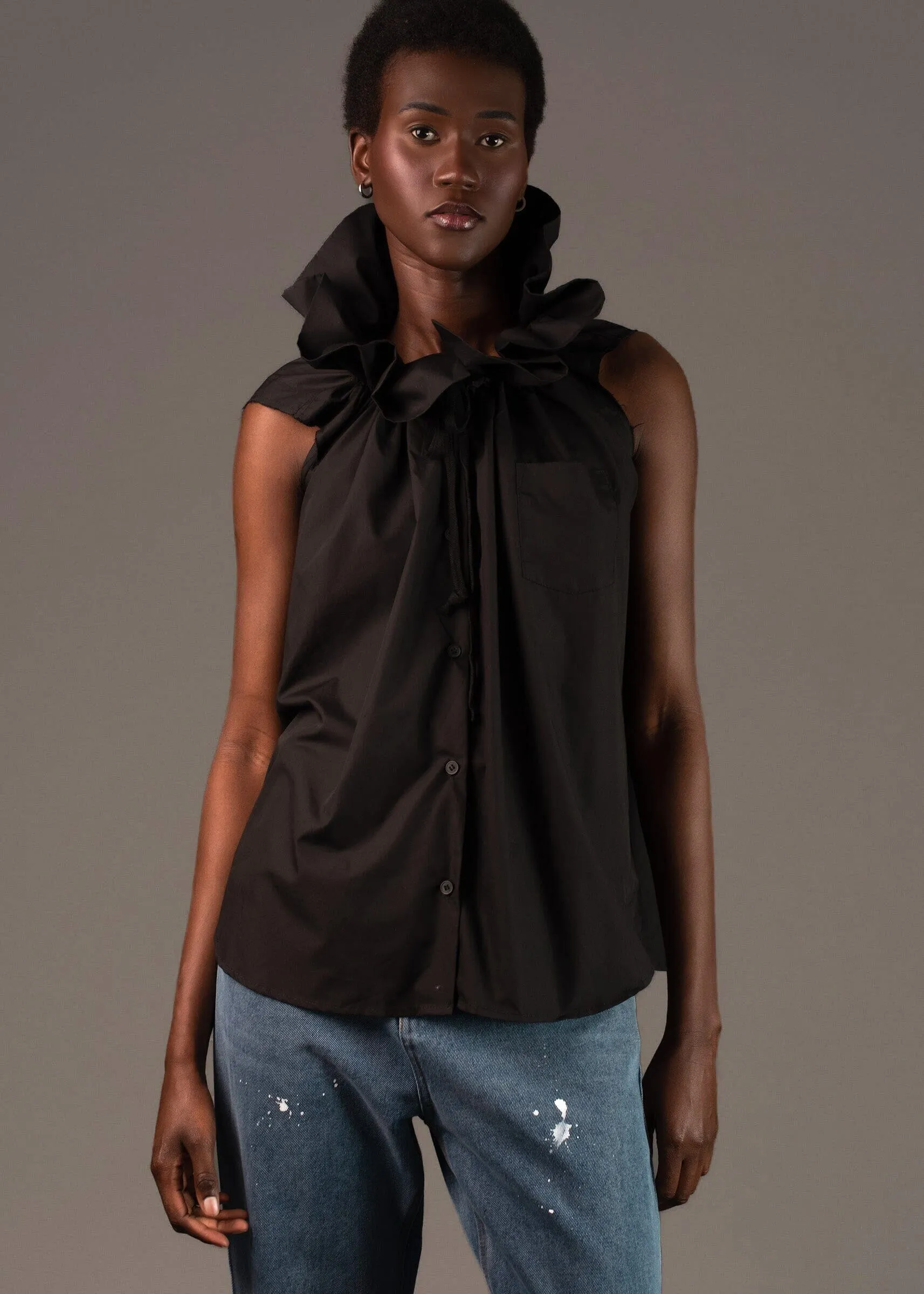 Exaggerated Neck Sleeveless Blouse