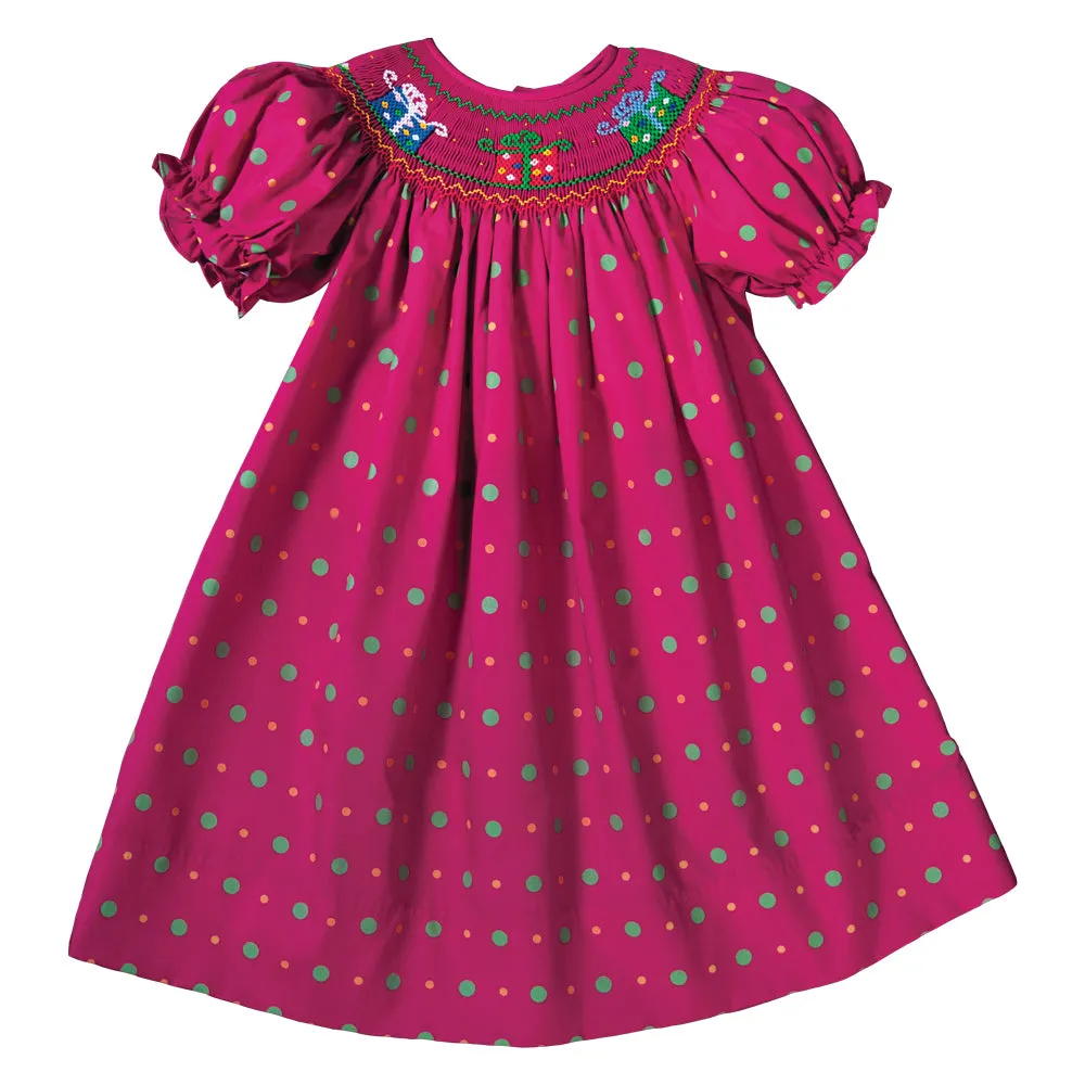 Fancy Presents Magenta Multi Dot Smocked Bishop