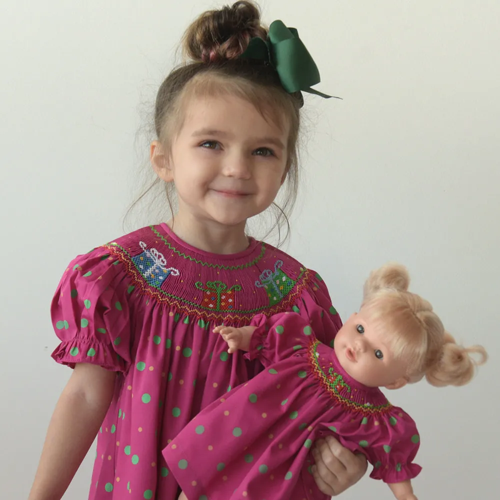 Fancy Presents Magenta Multi Dot Smocked Bishop