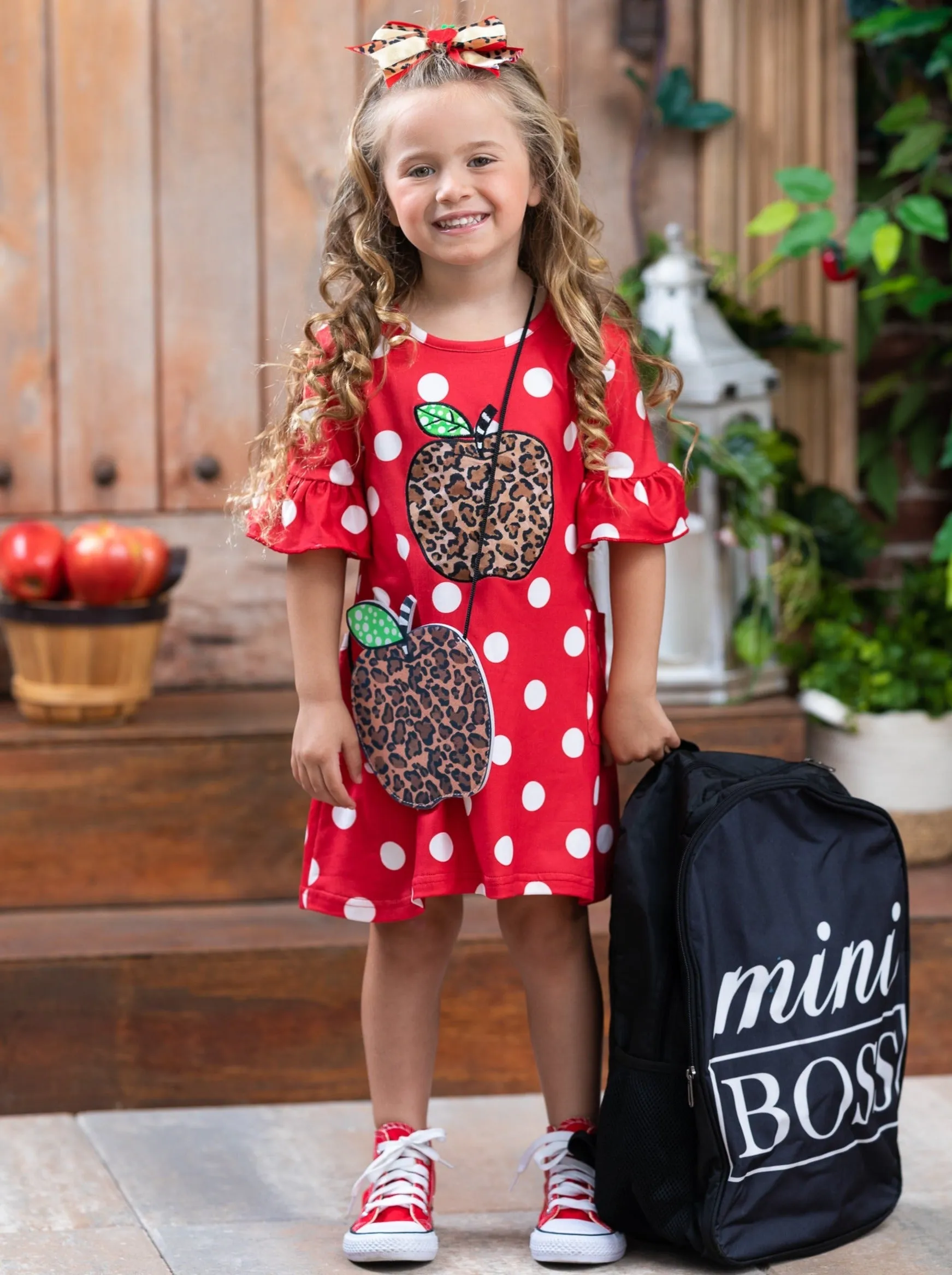 Fierce Learner Polka Dot Dress, Hair Bow, and Purse Set