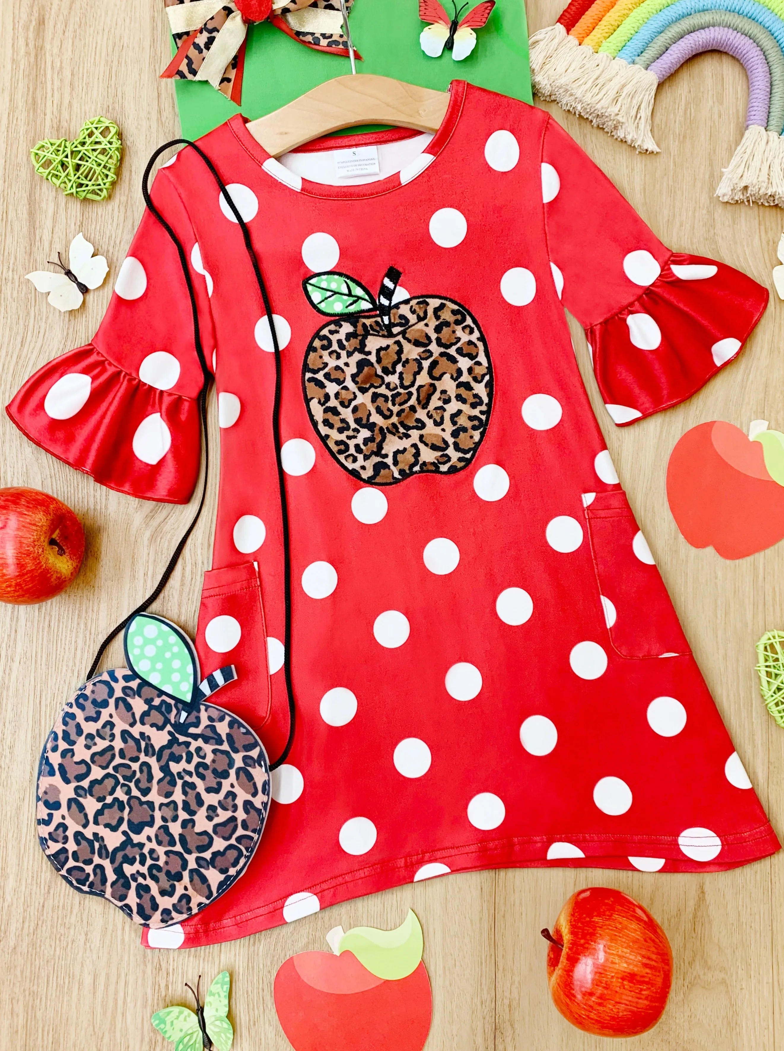 Fierce Learner Polka Dot Dress, Hair Bow, and Purse Set