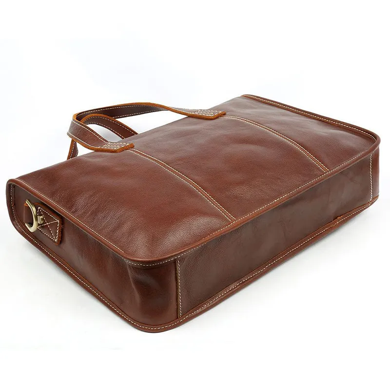 Full Grain Leather Briefcase, Vintage Leather Shoulder Bag, Handmade Messenger Bag For Men