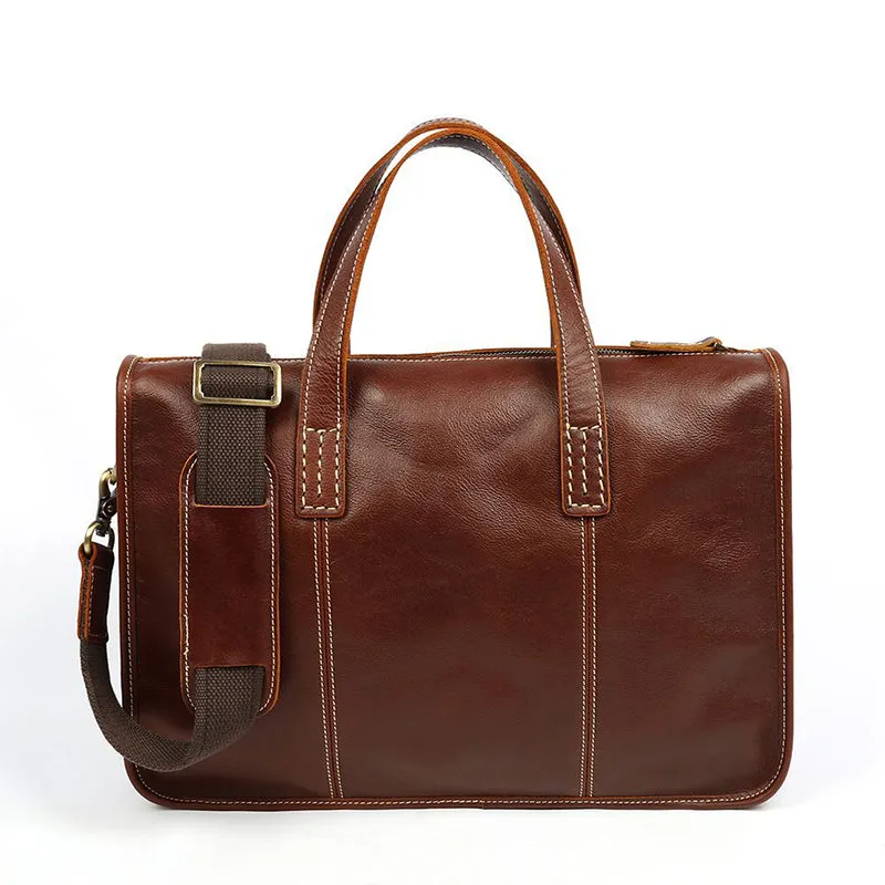 Full Grain Leather Briefcase, Vintage Leather Shoulder Bag, Handmade Messenger Bag For Men
