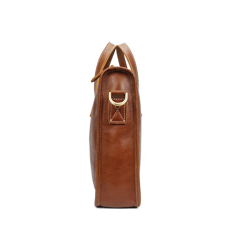 Full Grain Leather Briefcase, Vintage Leather Shoulder Bag, Handmade Messenger Bag For Men