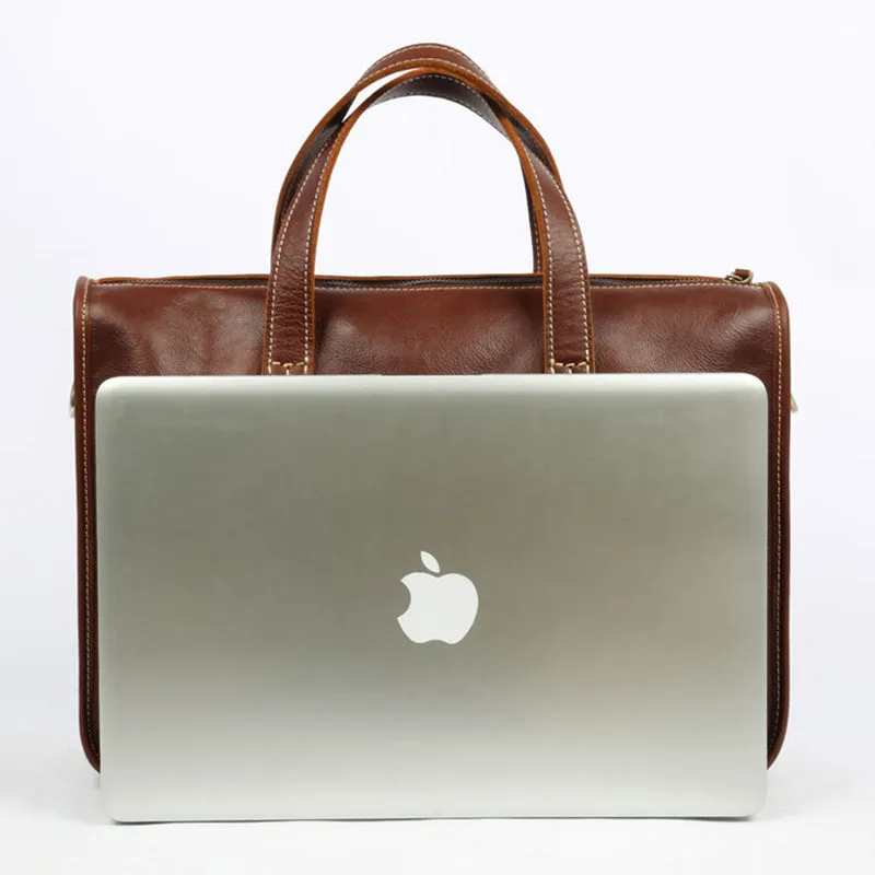 Full Grain Leather Briefcase, Vintage Leather Shoulder Bag, Handmade Messenger Bag For Men