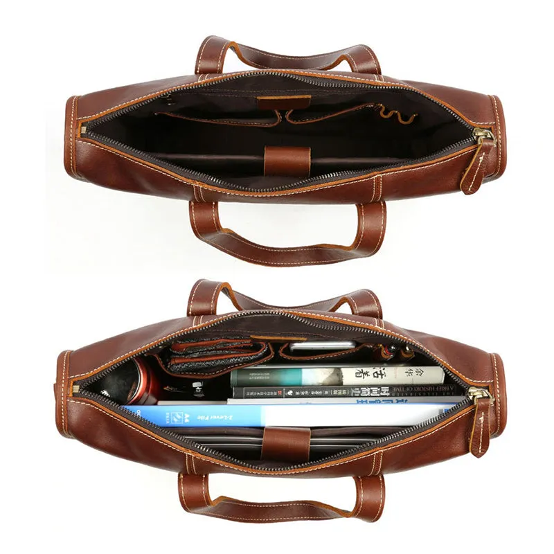 Full Grain Leather Briefcase, Vintage Leather Shoulder Bag, Handmade Messenger Bag For Men