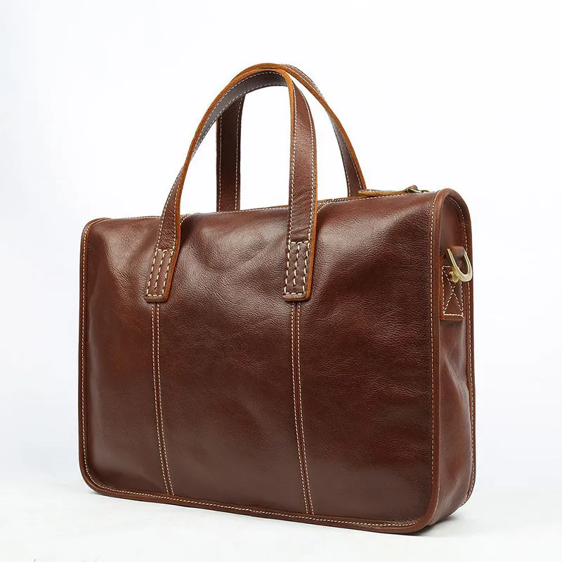 Full Grain Leather Briefcase, Vintage Leather Shoulder Bag, Handmade Messenger Bag For Men