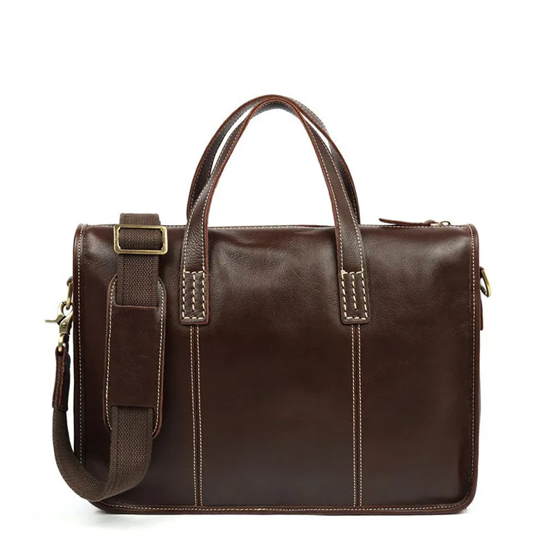 Full Grain Leather Briefcase, Vintage Leather Shoulder Bag, Handmade Messenger Bag For Men