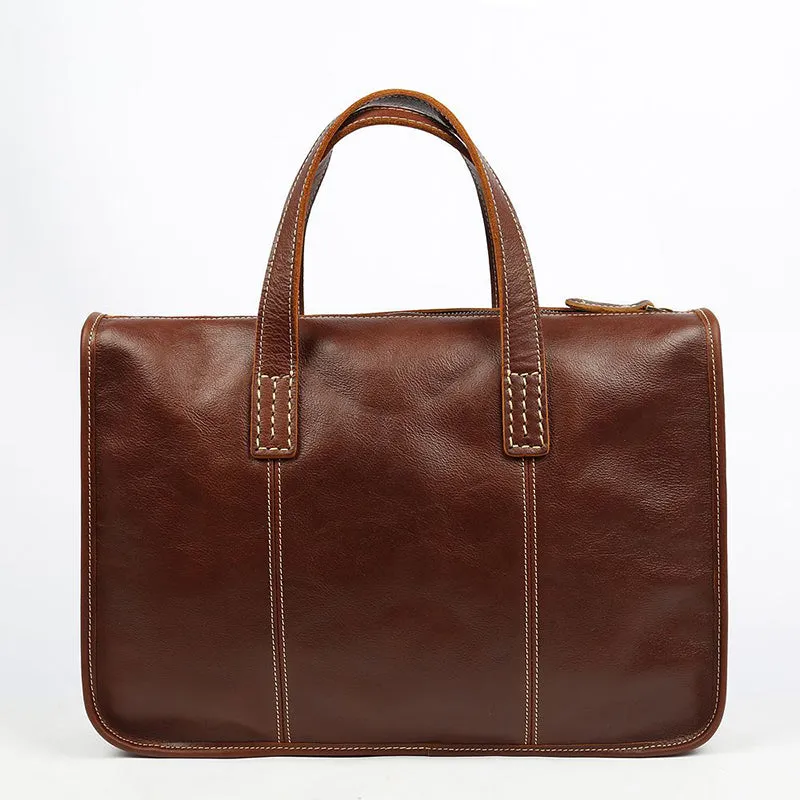 Full Grain Leather Briefcase, Vintage Leather Shoulder Bag, Handmade Messenger Bag For Men