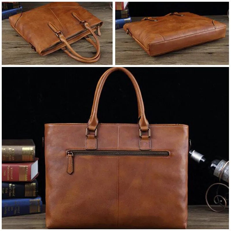 Full Grain Leather Men Shoulder Bag Casual Messenger Bag Laptop Bag