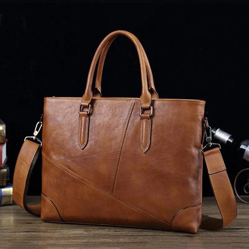 Full Grain Leather Men Shoulder Bag Casual Messenger Bag Laptop Bag