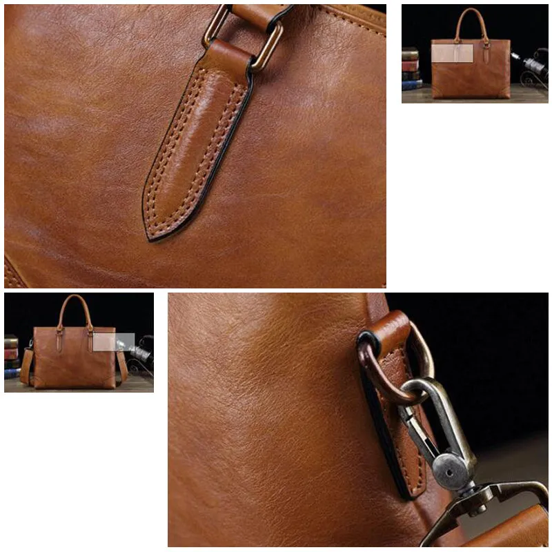 Full Grain Leather Men Shoulder Bag Casual Messenger Bag Laptop Bag