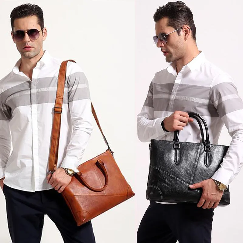 Full Grain Leather Men Shoulder Bag Casual Messenger Bag Laptop Bag