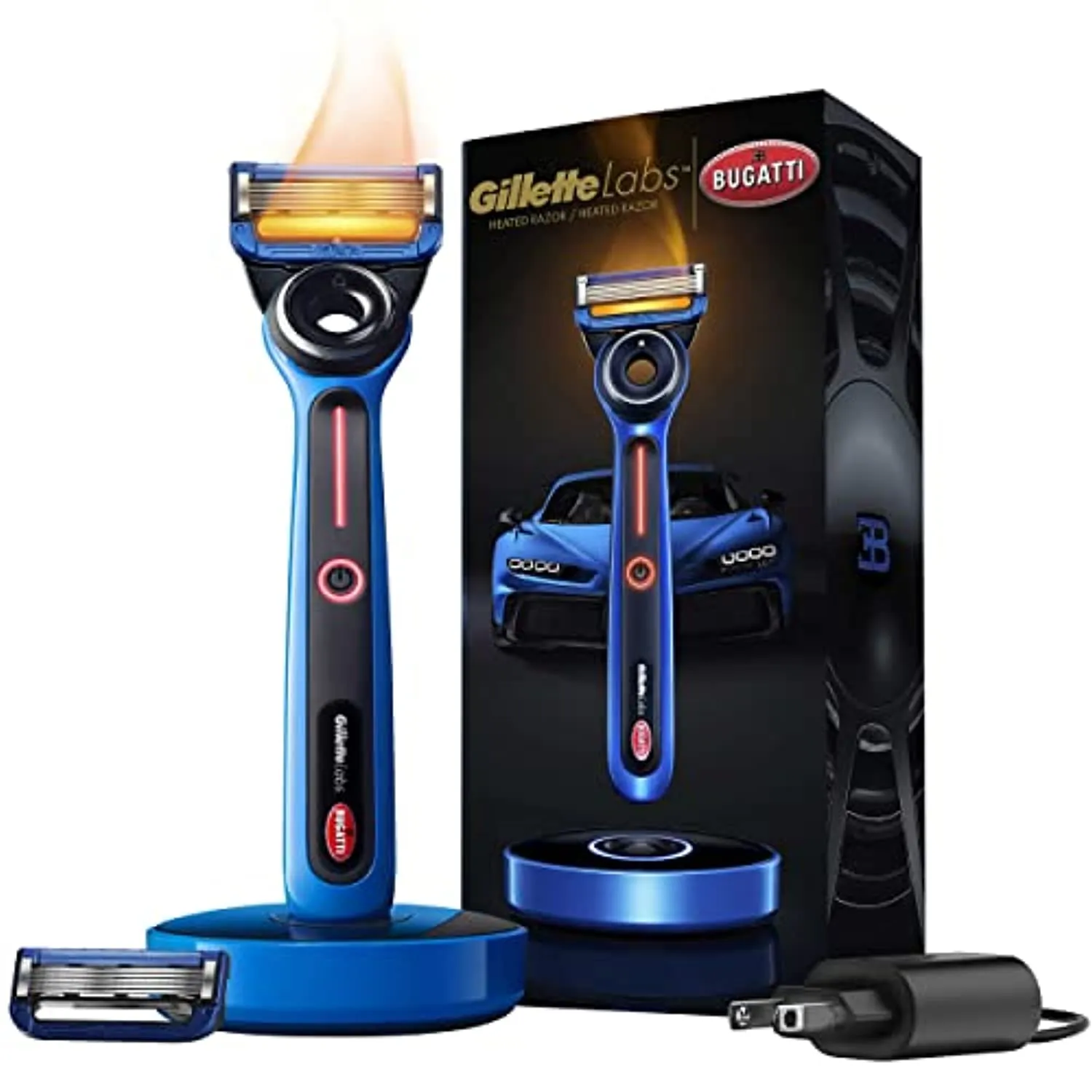 Gillette Heated Razor for Men, Bugatti Limited Edition Shave Kit by GilletteLabs, 1 Handle, 2 Razor Blade Refills, 1 Cleaning Cloth, 1 Charging Dock