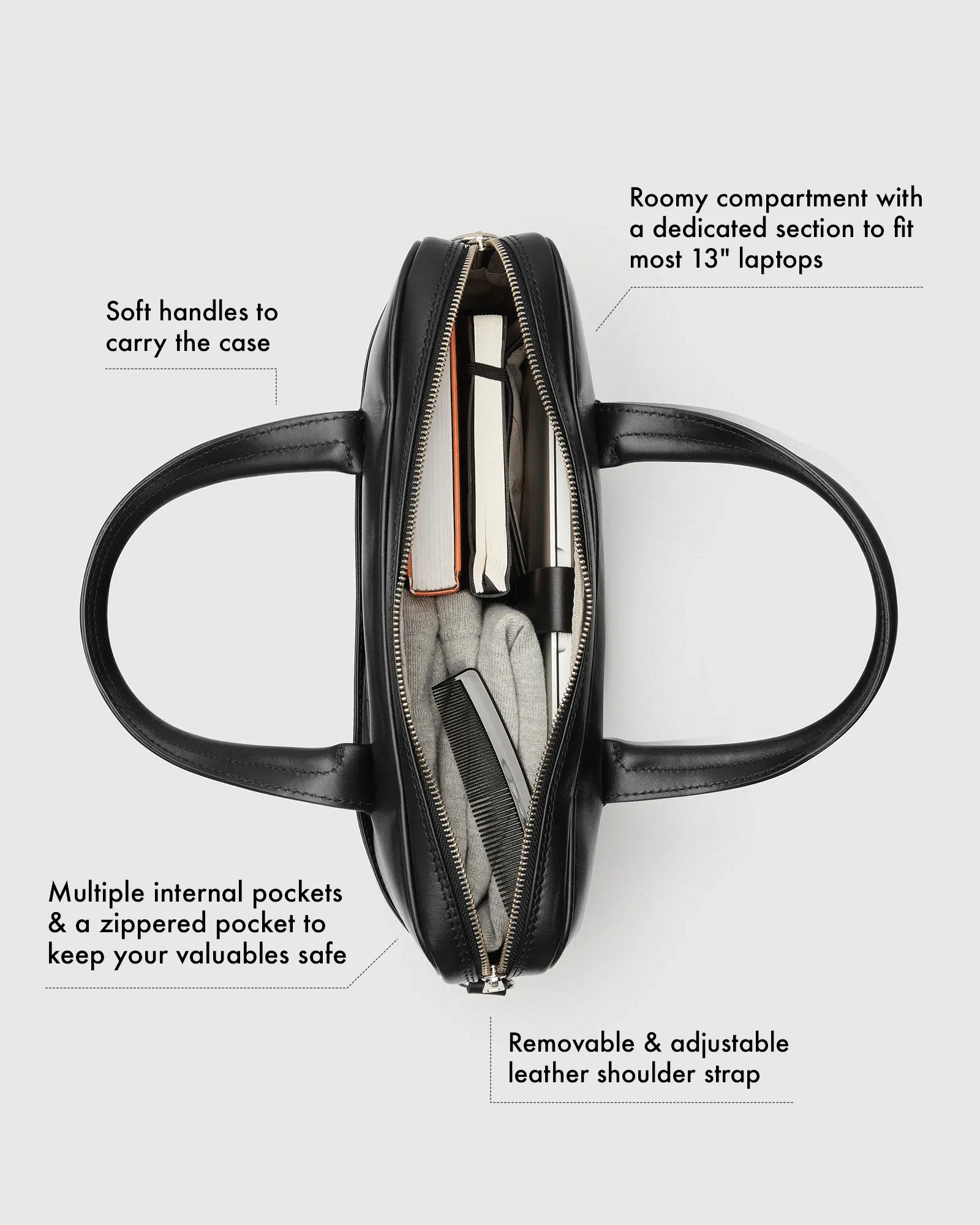 Glasgow Deluxe Black- Leather Briefcase 13" laptops