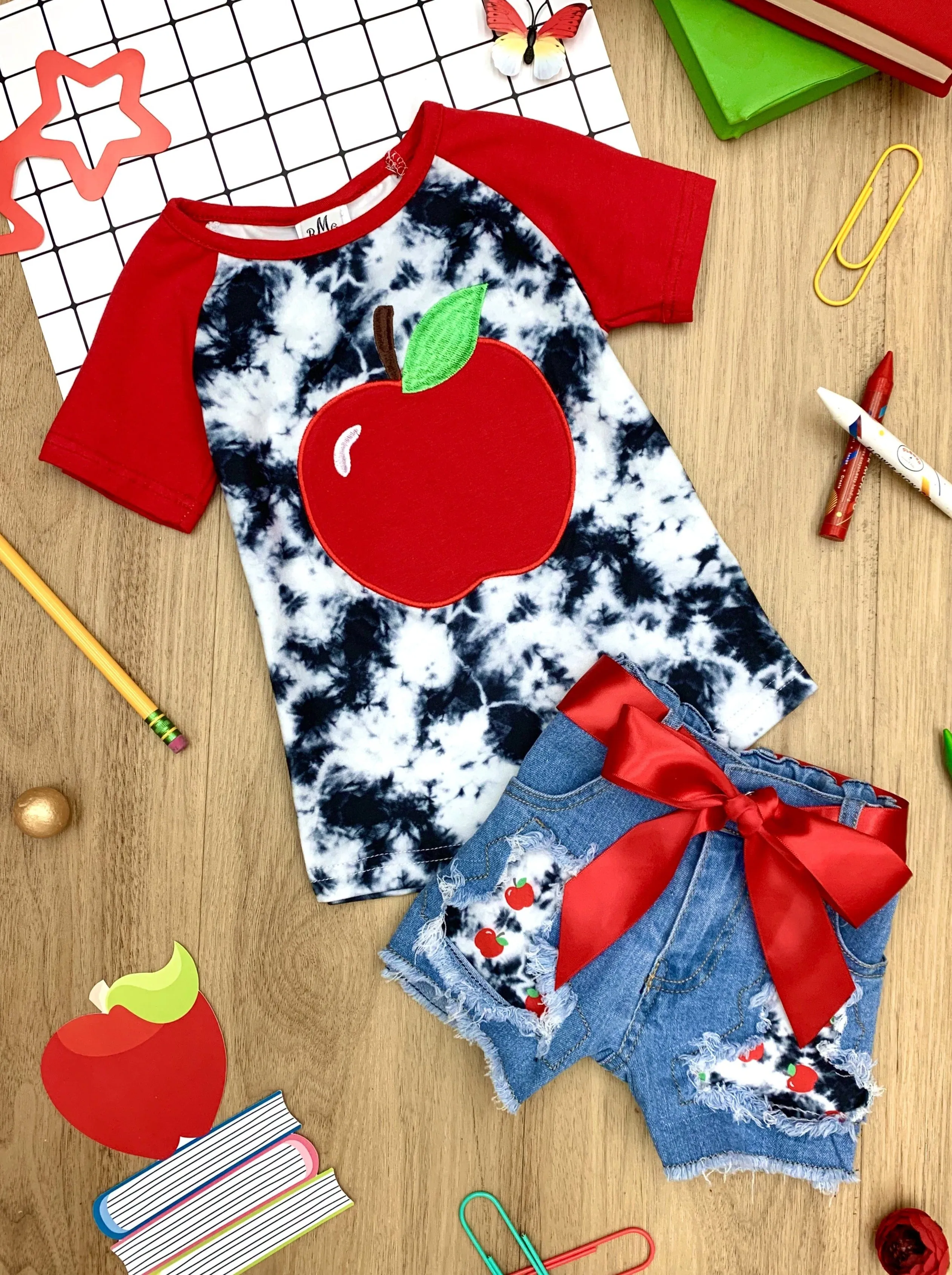 Good Apple Tie Dye Patched Denim Short Set