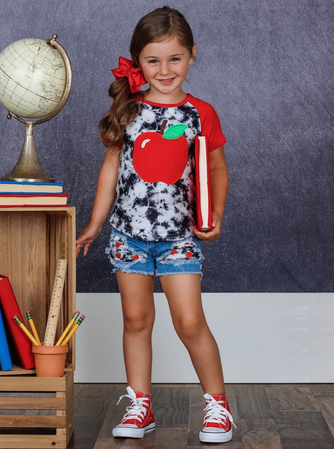 Good Apple Tie Dye Patched Denim Short Set