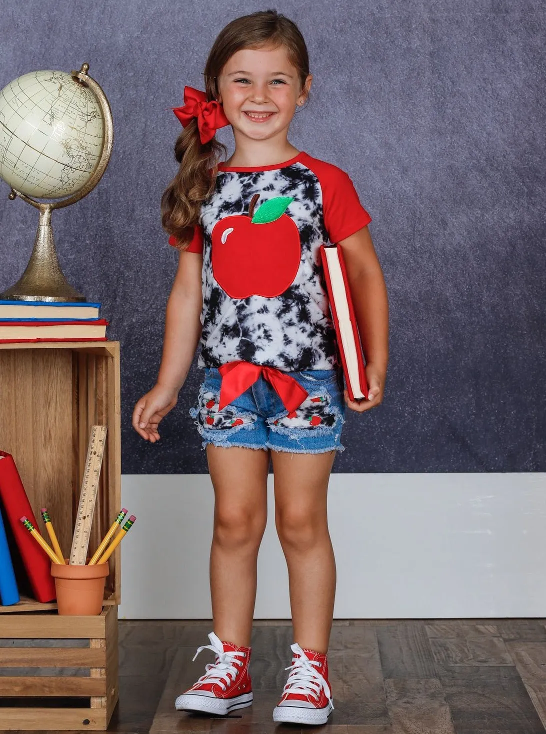 Good Apple Tie Dye Patched Denim Short Set