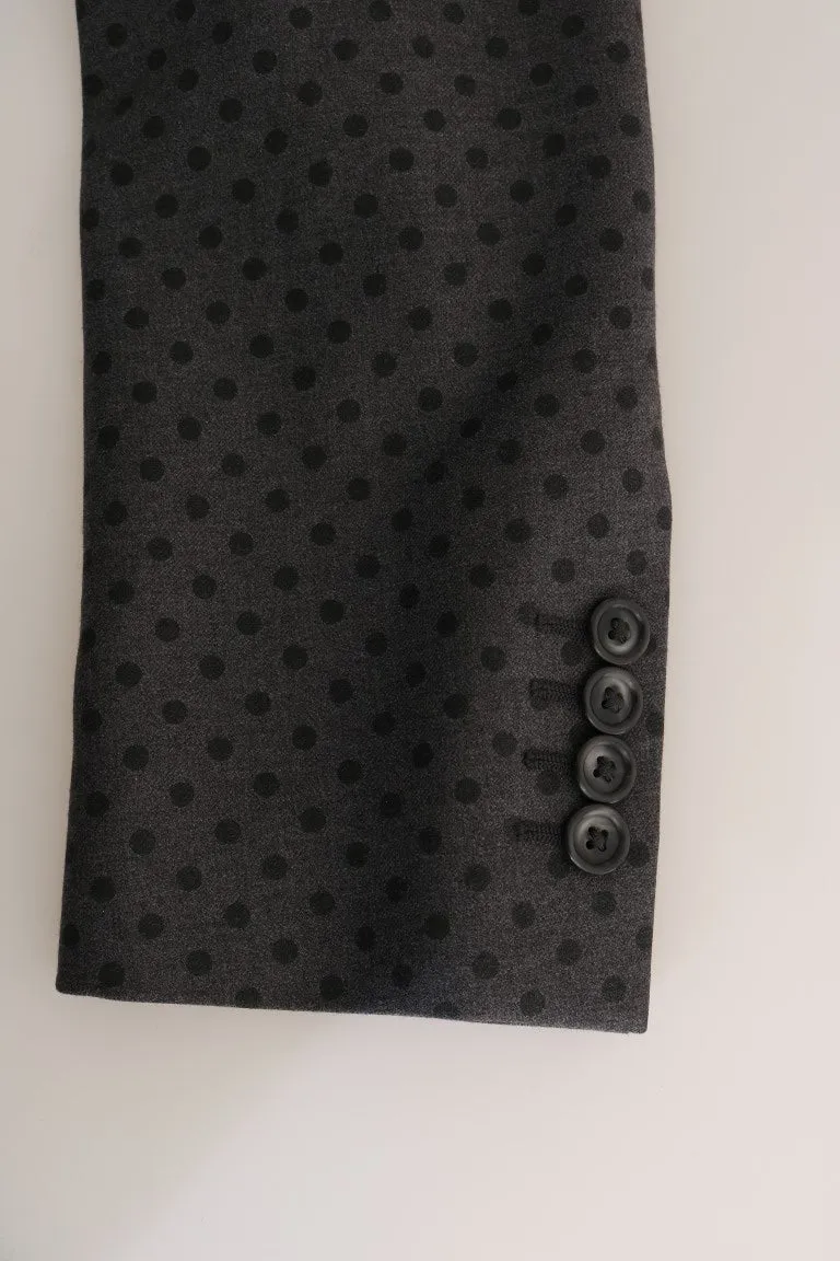 Gray Polka Dotted Slim Fit 3 Piece Suit
