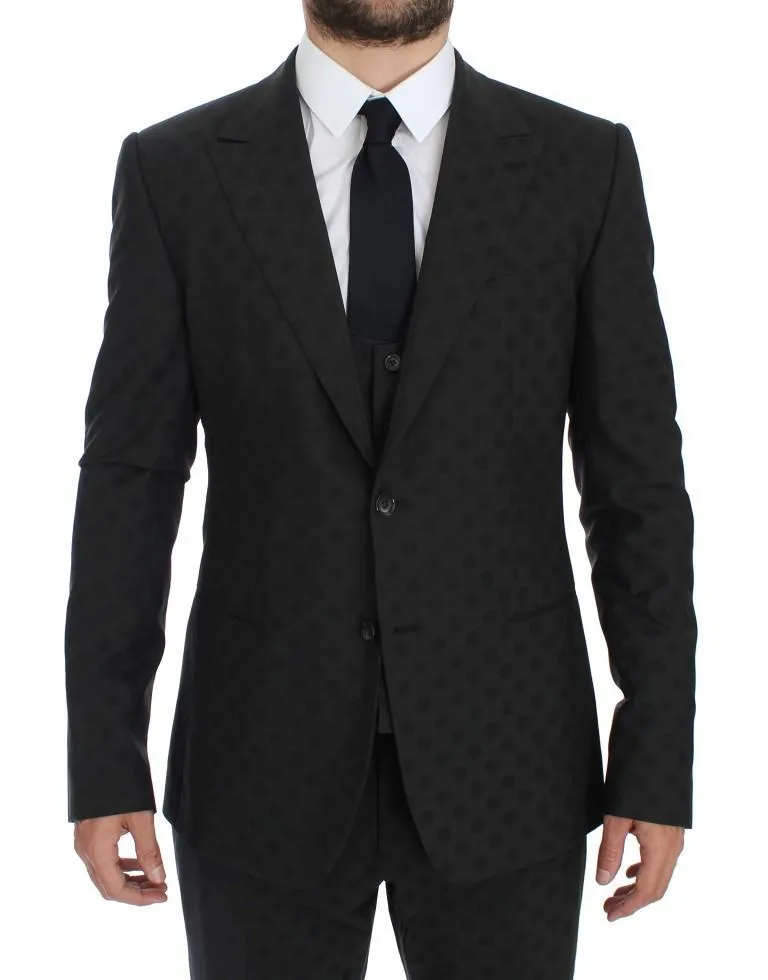 Gray Polka Wool Stretch Slim 3 Piece Suit