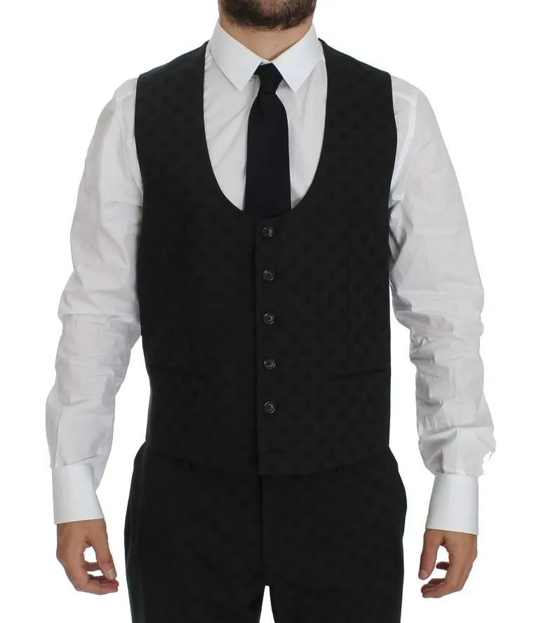 Gray Polka Wool Stretch Slim 3 Piece Suit