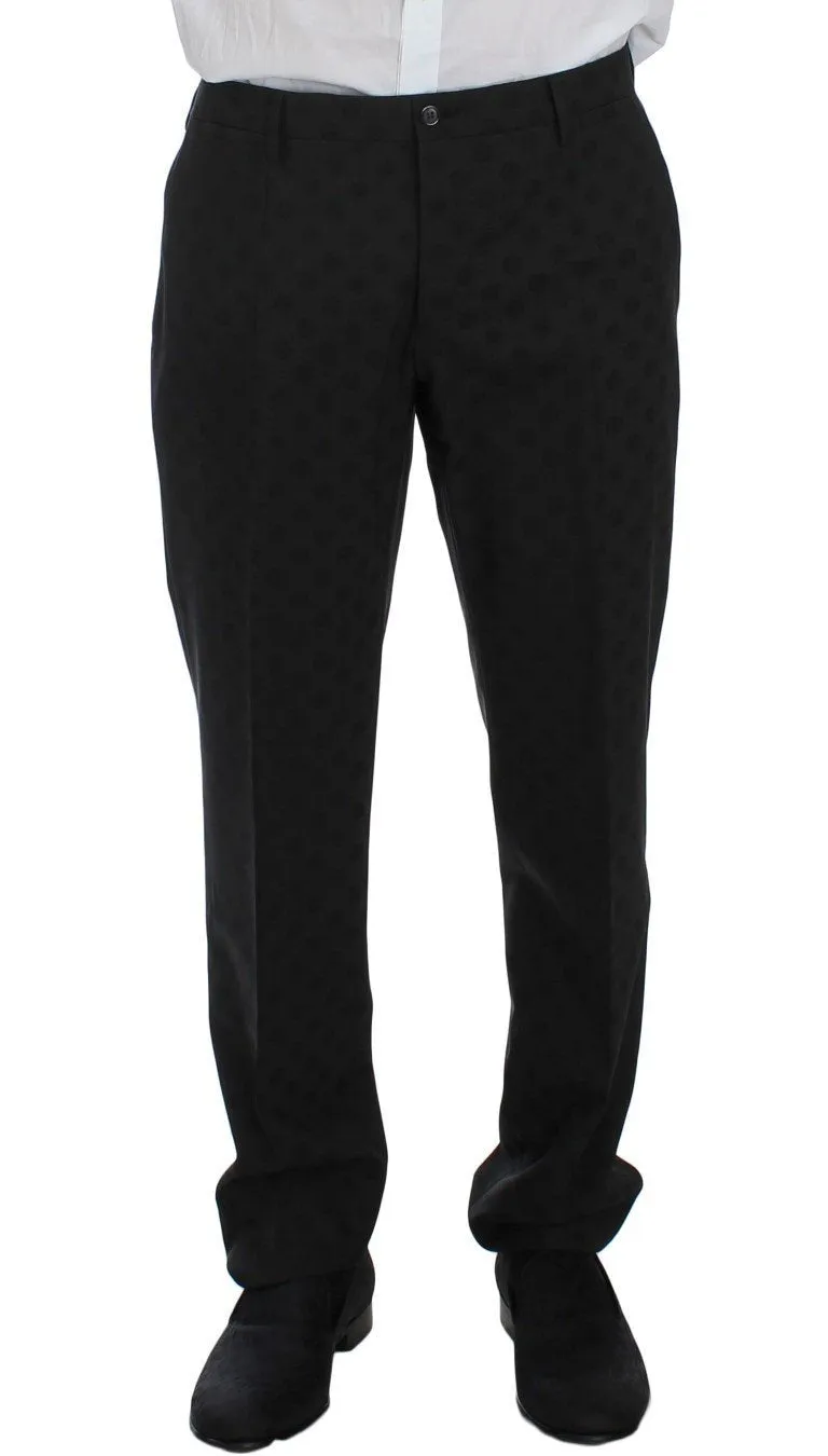 Gray Polka Wool Stretch Slim 3 Piece Suit