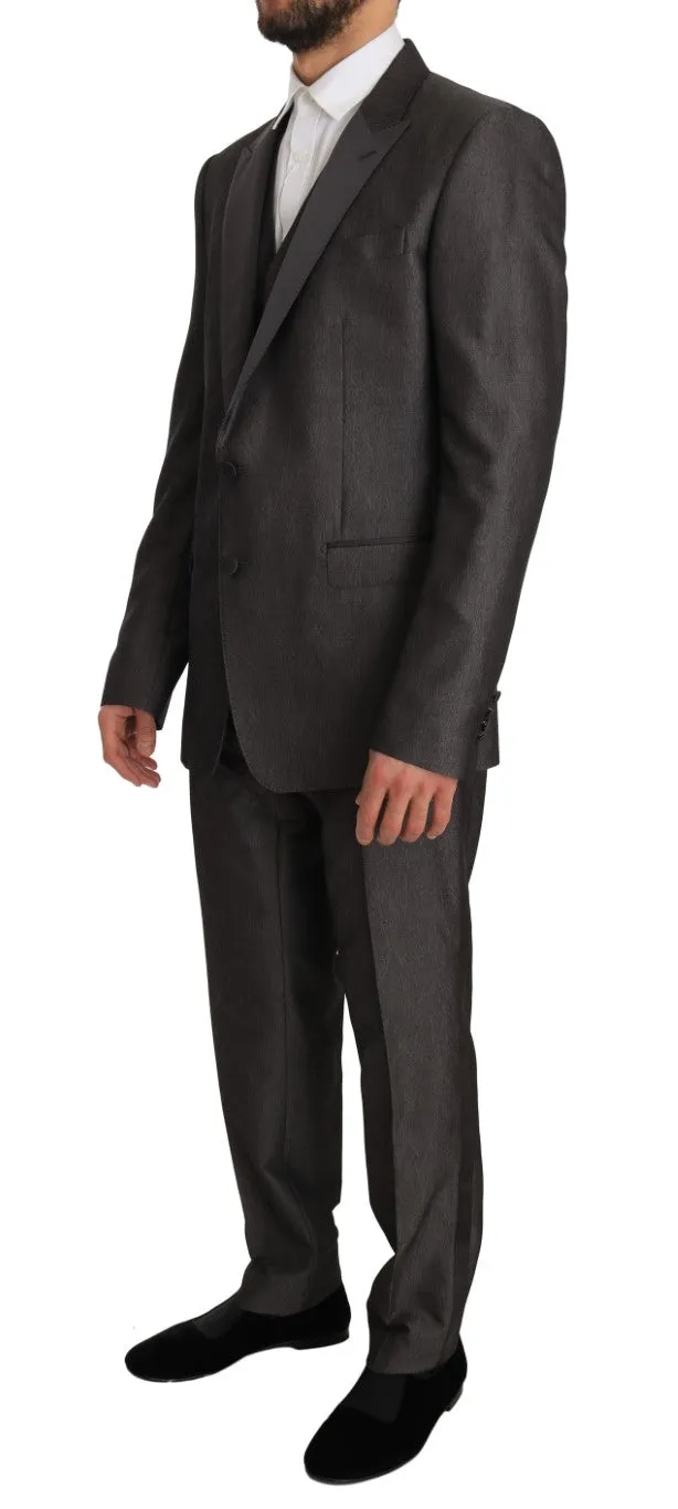 Gray Silk Wool MARTINI Slim Fit 3 Piece Suit