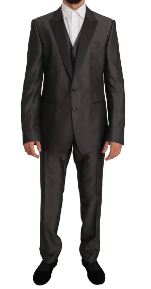 Gray Silk Wool MARTINI Slim Fit 3 Piece Suit
