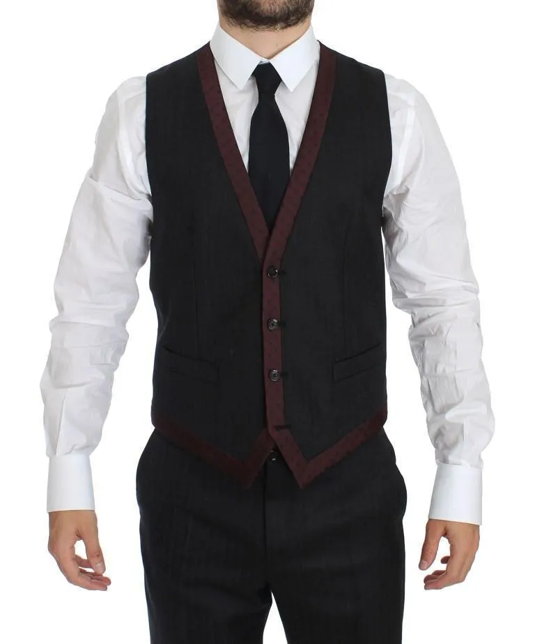 Gray Striped 3 Piece Slim Suit Tuxedo