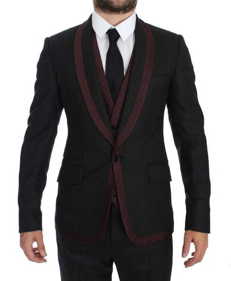 Gray Striped 3 Piece Slim Suit Tuxedo