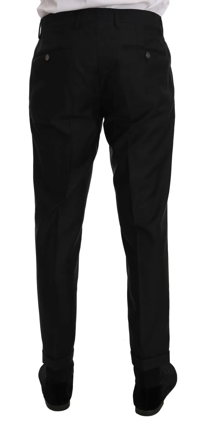 Gray Wool Silk Double Breasted Slim Fit Suit