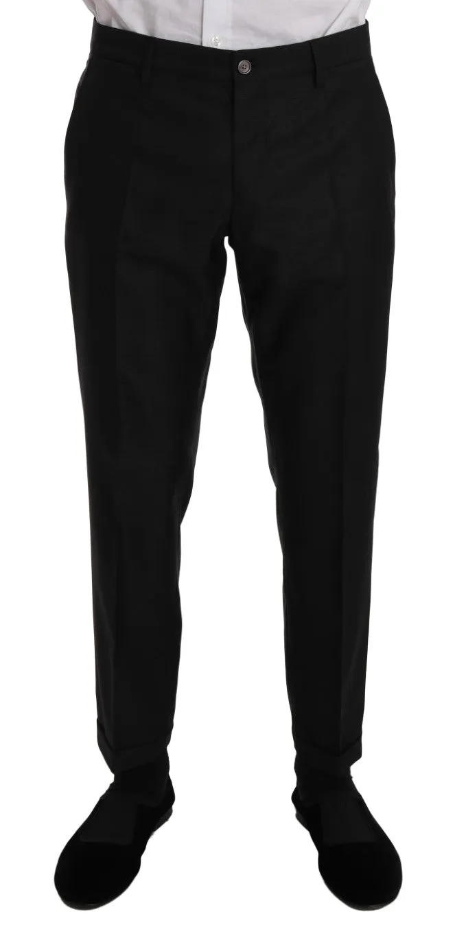 Gray Wool Silk Double Breasted Slim Fit Suit