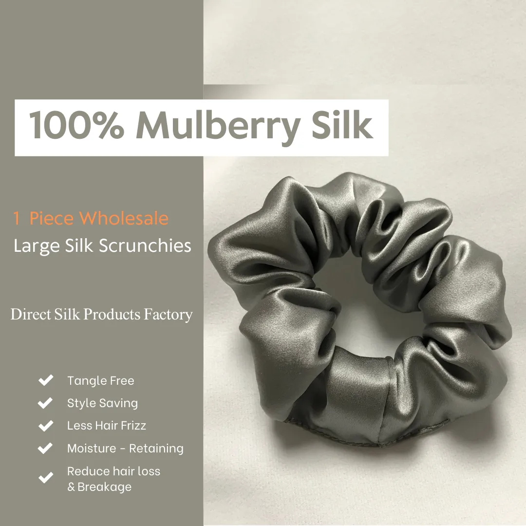 Grey Silk Scrunchies Large