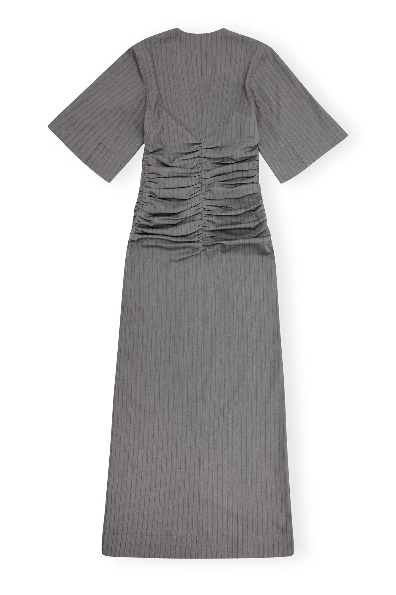 Grey Striped Suiting V-Neck Fitted Dress