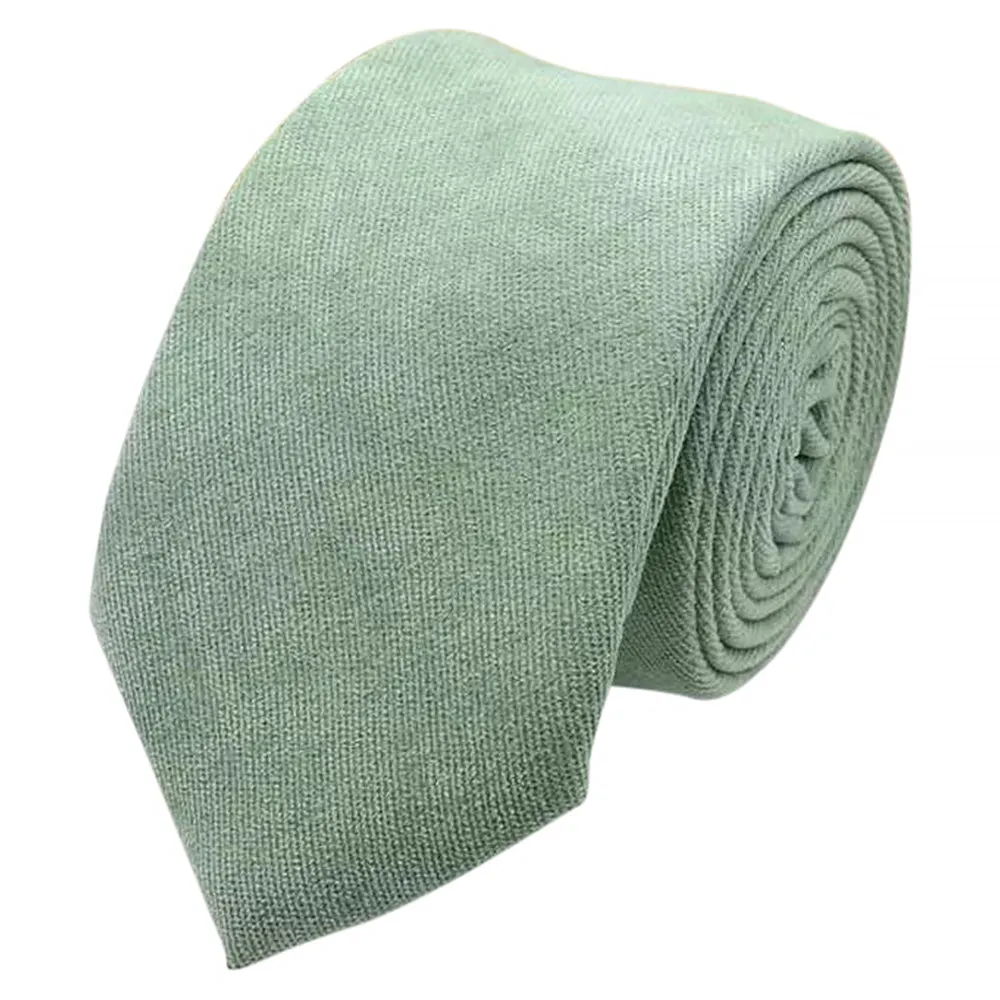 Harrison Sage Green Cotton Blend Skinny Tie and Warm Wooden Tie Clip