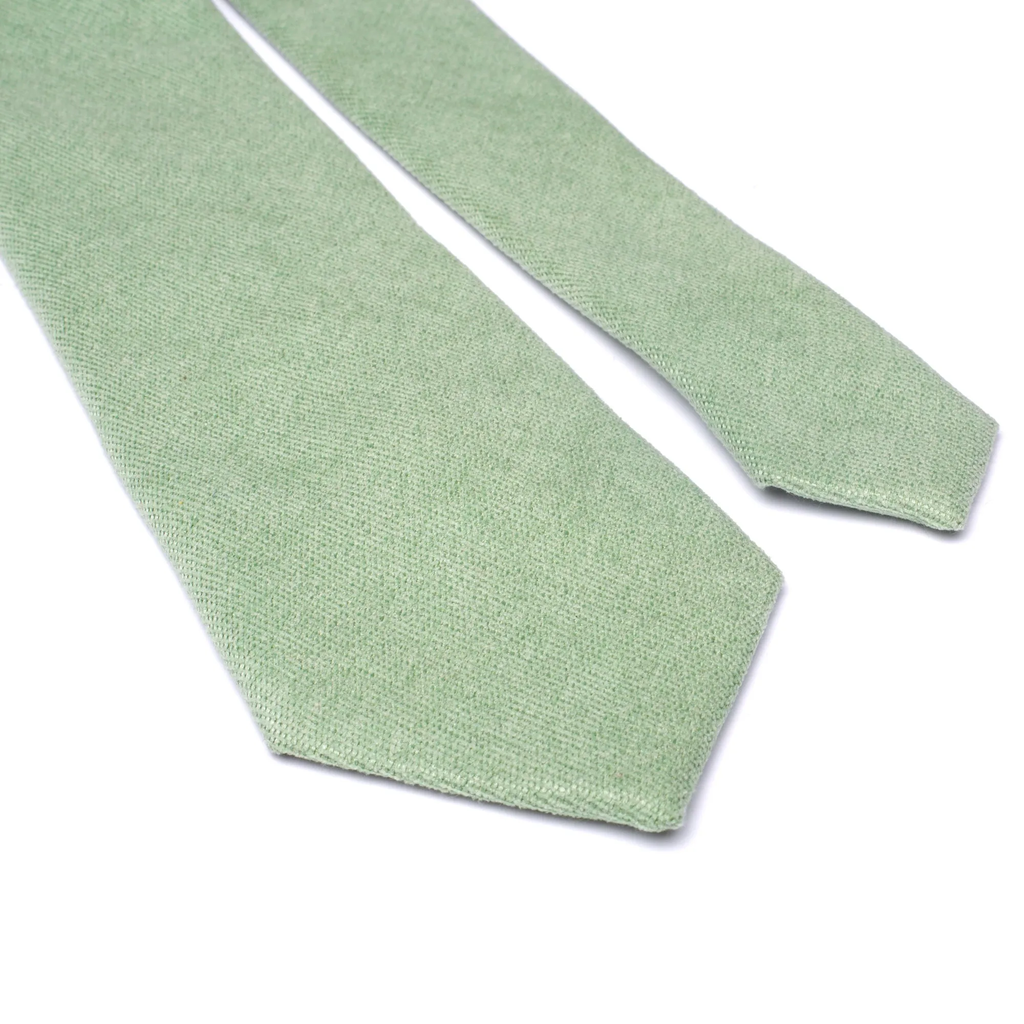 Harrison Sage Green Cotton Blend Skinny Tie and Warm Wooden Tie Clip