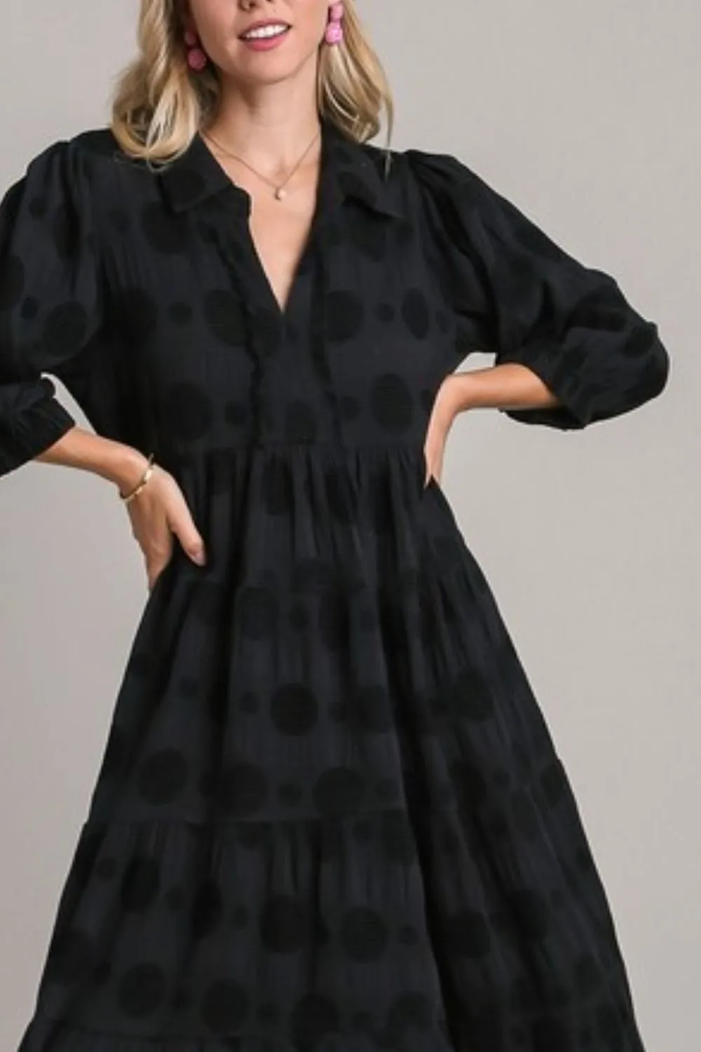 Hazel Blues® | Umgee Solid Dotted Jacquard Midi Dress