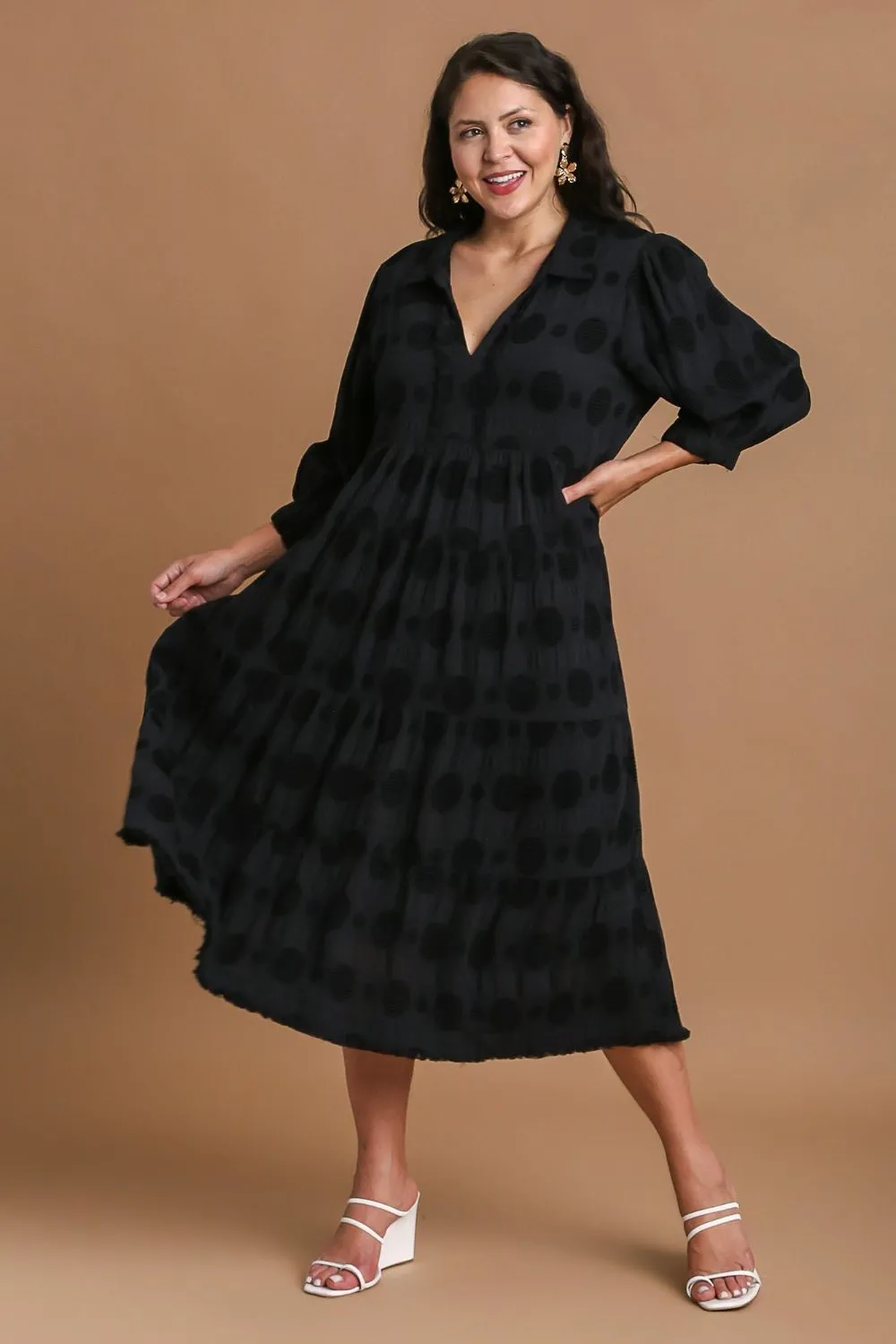 Hazel Blues® | Umgee Solid Dotted Jacquard Midi Dress