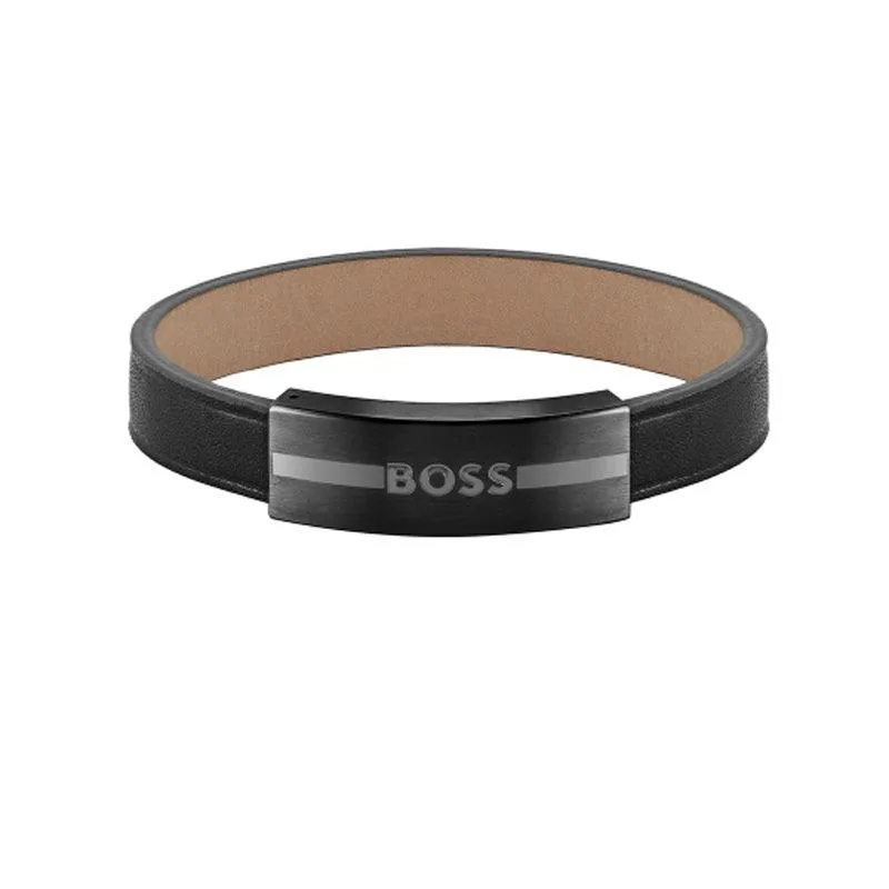 Hugo Boss Jewellery Men's Black Leather Bracelet 1580490M