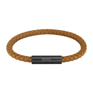 Hugo Boss Men's Yellow Vachetta Braided Leather Bracelet With Black IP Magne