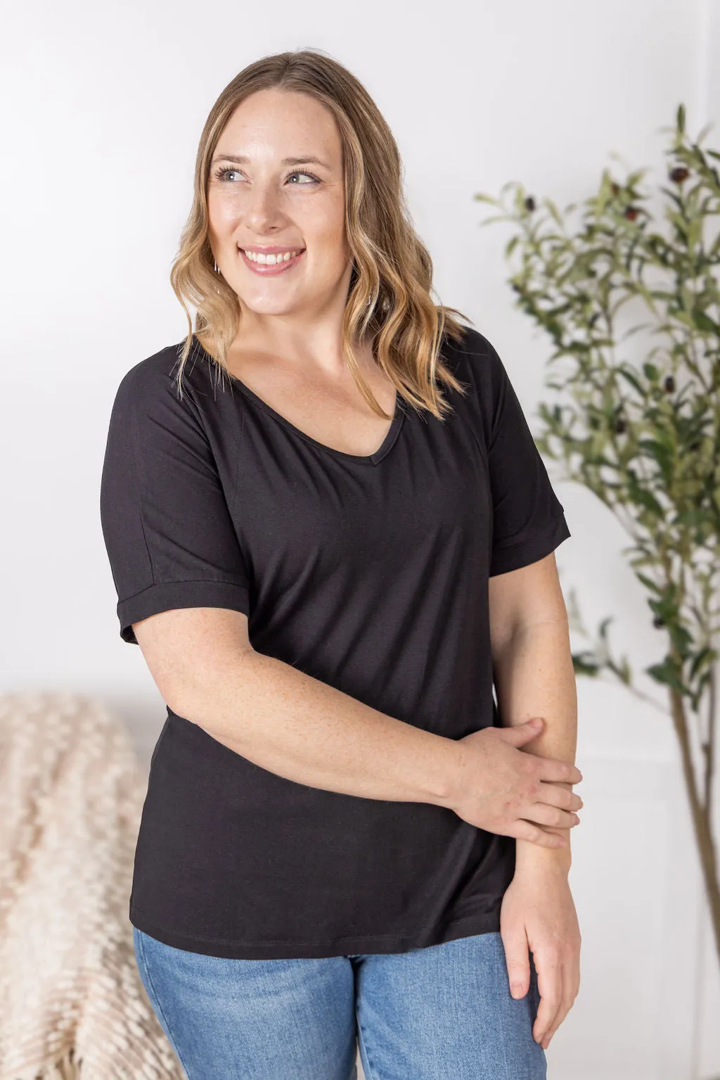 IN PRODUCTION Bamboo V Neck Tee - Black