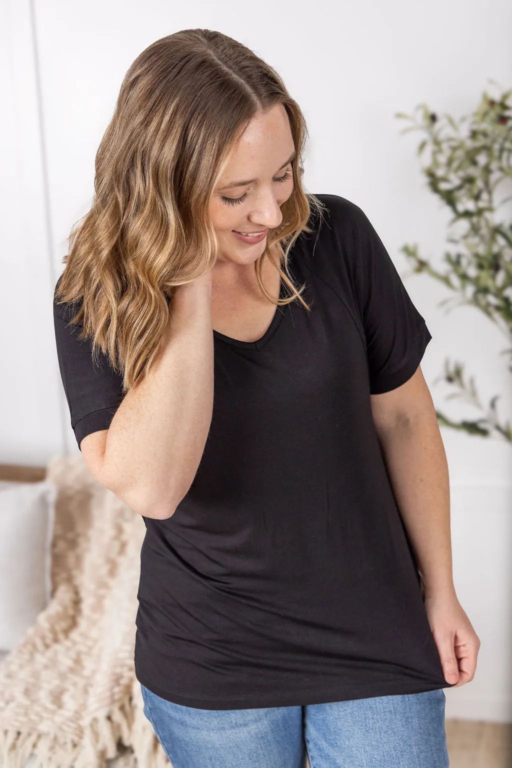 IN PRODUCTION Bamboo V Neck Tee - Black