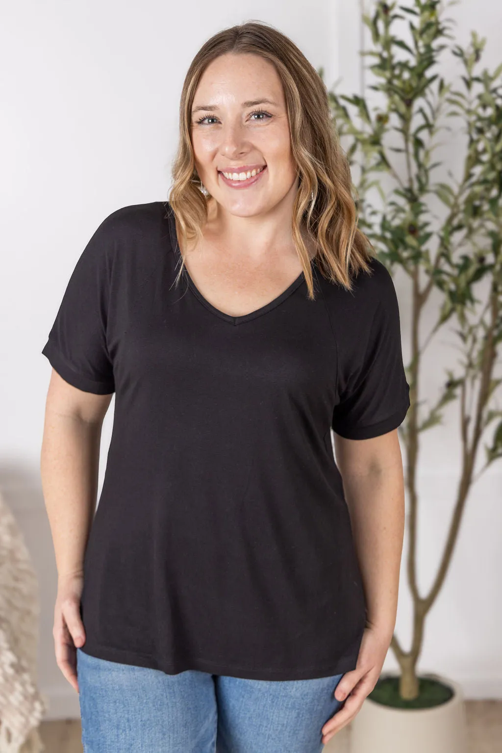 IN PRODUCTION Bamboo V Neck Tee - Black