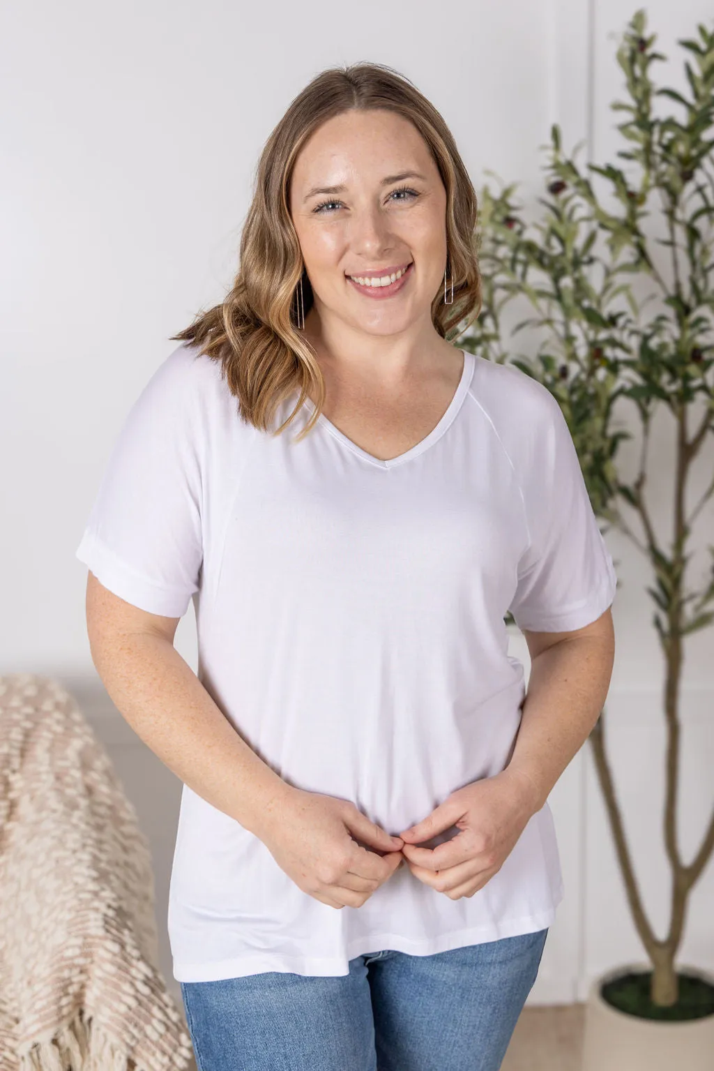 IN PRODUCTION Bamboo V Neck Tee - White