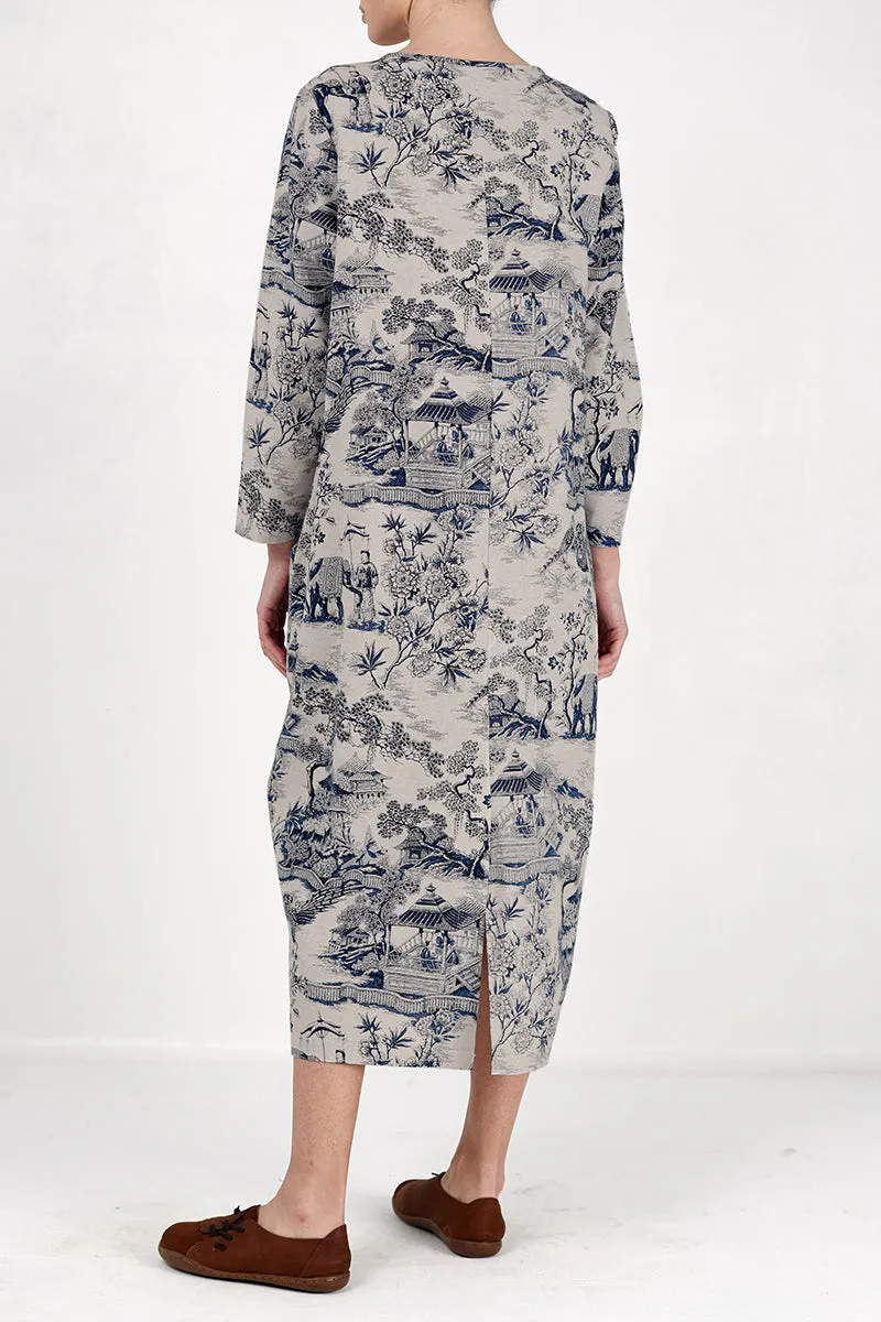 Japanese Porcelain Print Dress