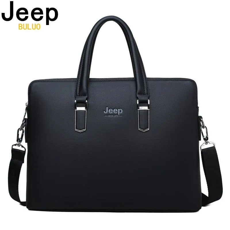JEEP BULUO Men Leather Briefcase
