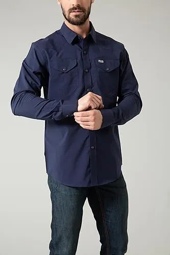 Kimes Ranch Men's Blackout Long Sleeve Snap Navy Shirt