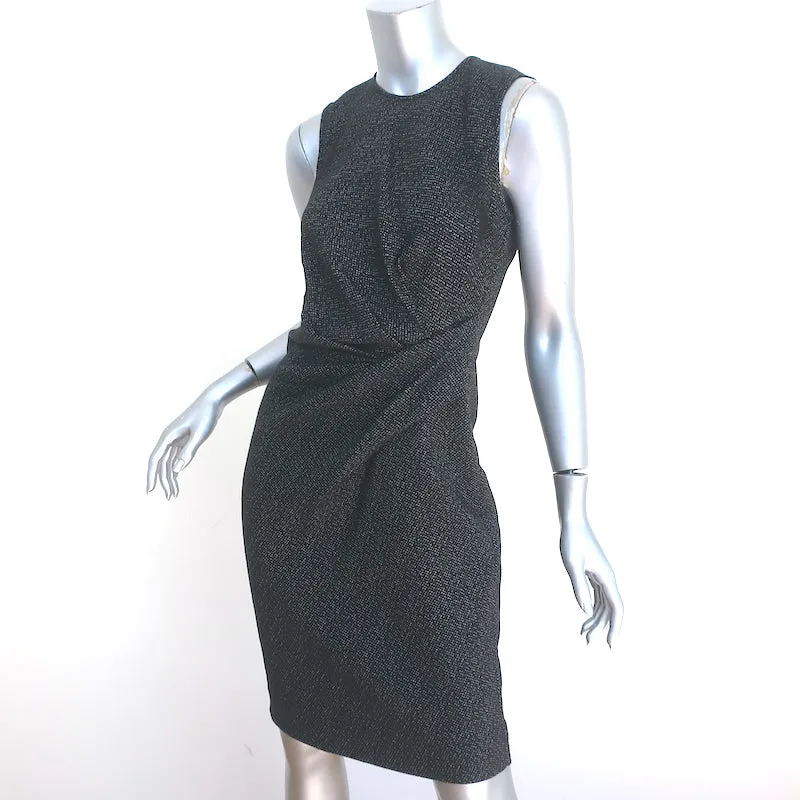 Lanvin Pleated-Side Dress Black Dotted Stretch Jersey Size 38 Sleeveless Sheath