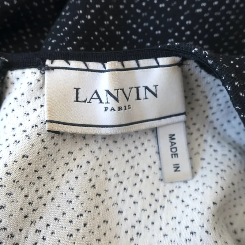 Lanvin Pleated-Side Dress Black Dotted Stretch Jersey Size 38 Sleeveless Sheath