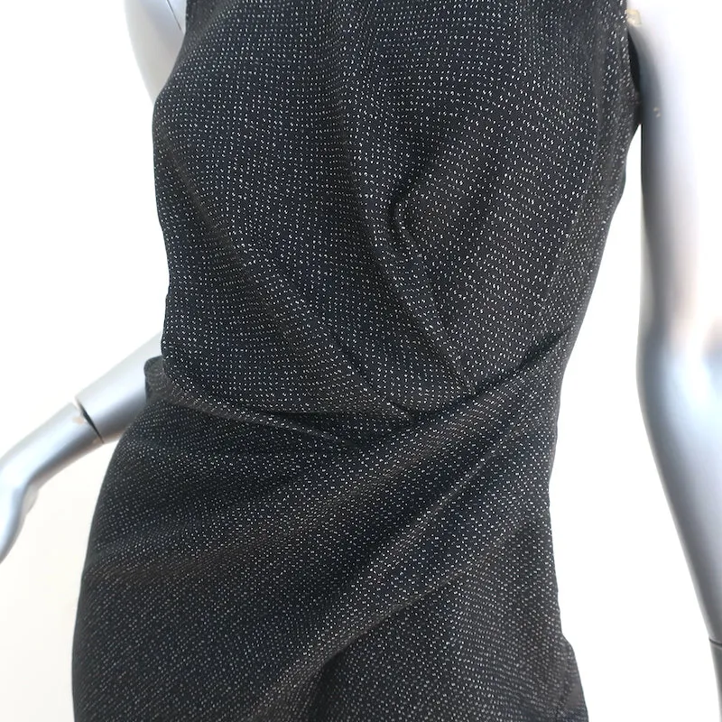 Lanvin Pleated-Side Dress Black Dotted Stretch Jersey Size 38 Sleeveless Sheath